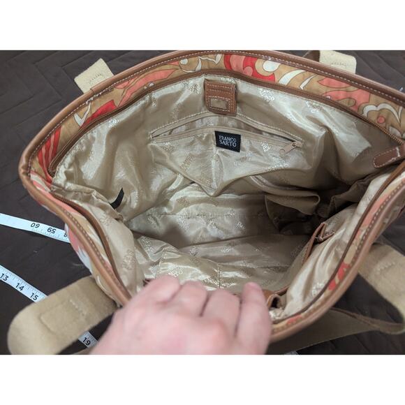 Pretty coral, peach and cream floral print canvas handbag by Franco Sarto - Picture 5 of 7